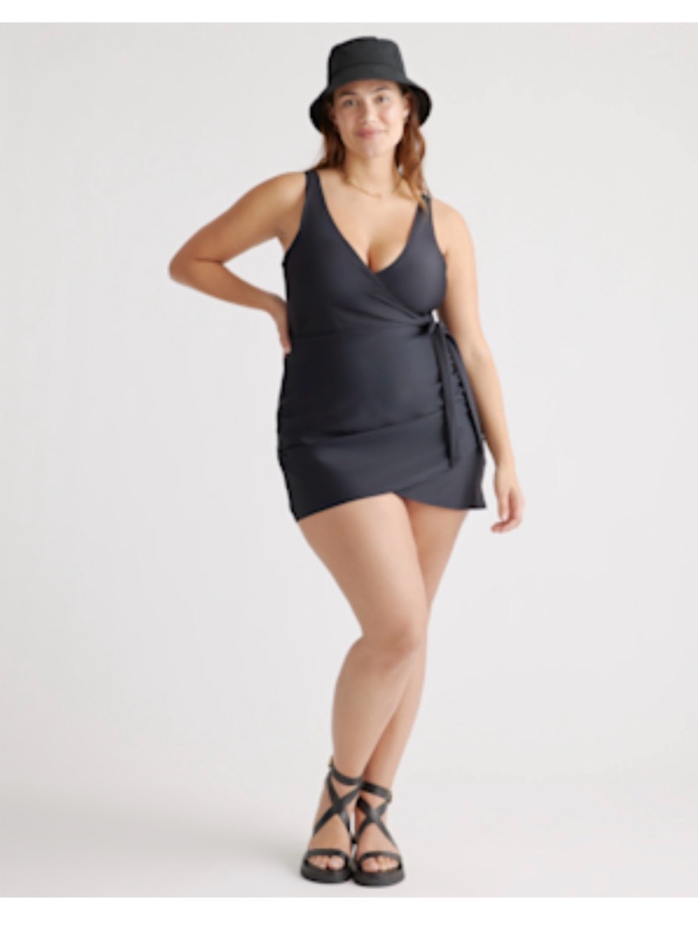 Quince Italian Wrap Swim Skirt Beach Cover-Up in Black Size M